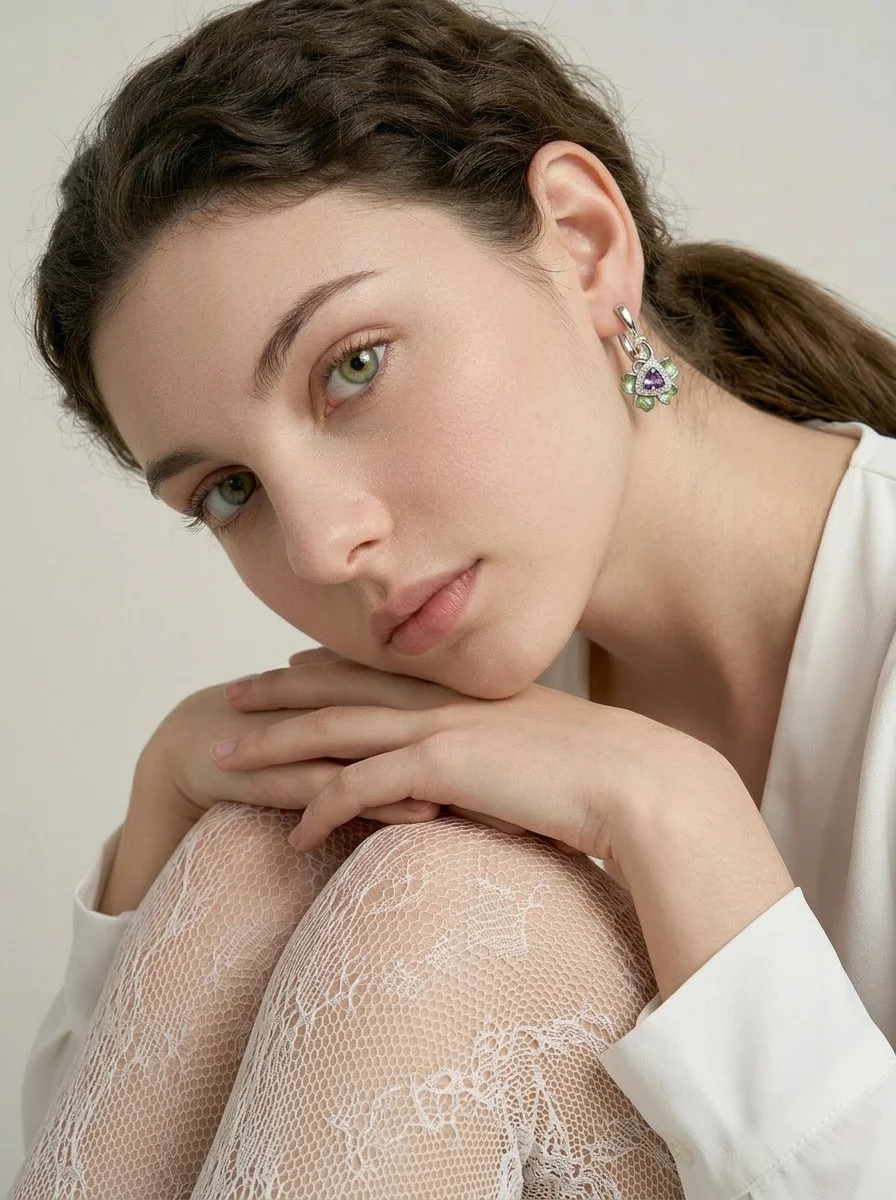 Серьги "Мерседес" с аметистом и бриллиантами